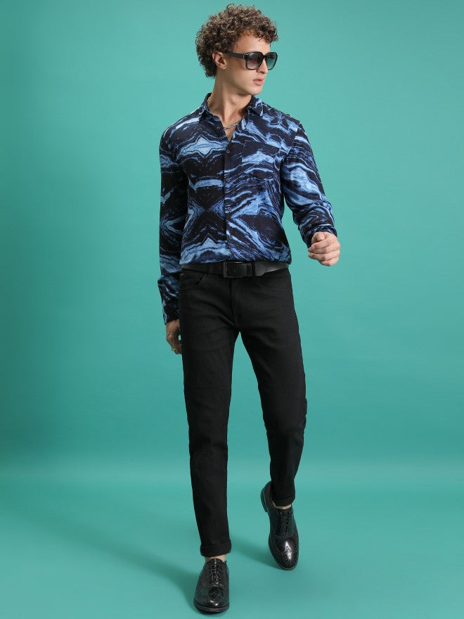 Highlander Men Navy Printed Slim Fit Casual Shirt - Navy Blue - Image 2