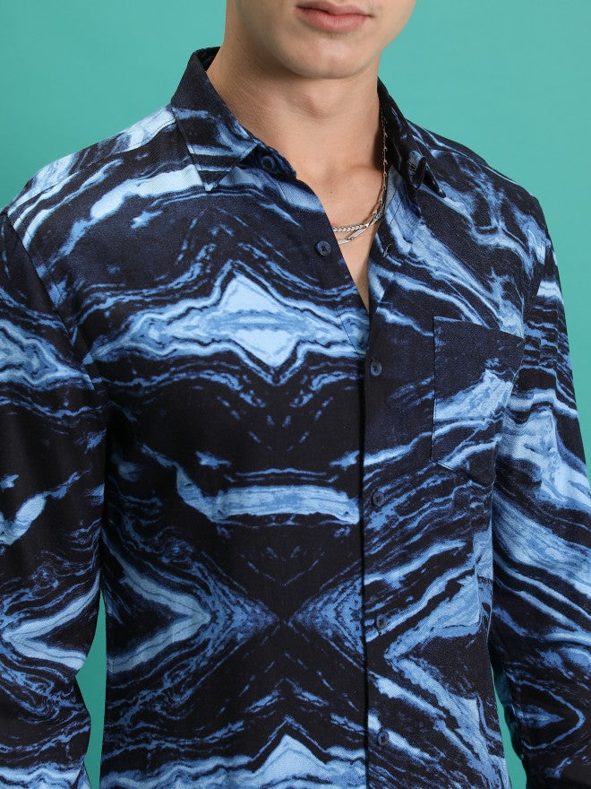 Highlander Men Navy Printed Slim Fit Casual Shirt - Navy Blue - Image 5