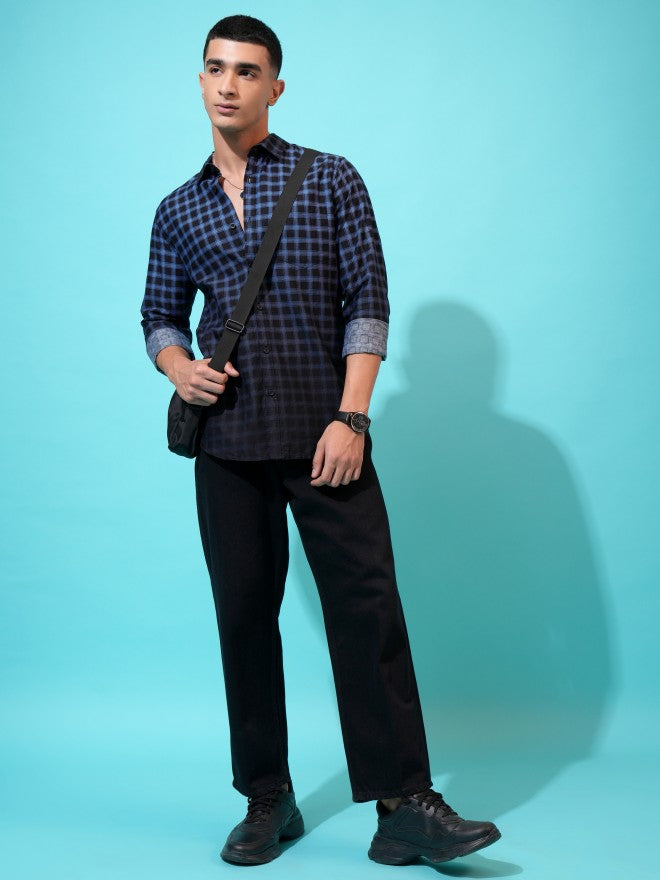 Highlander Men Blue Checked Slim Fit Casual Shirt - Blue - Image 2