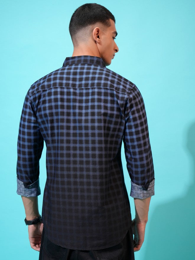 Highlander Men Blue Checked Slim Fit Casual Shirt - Blue - Image 3