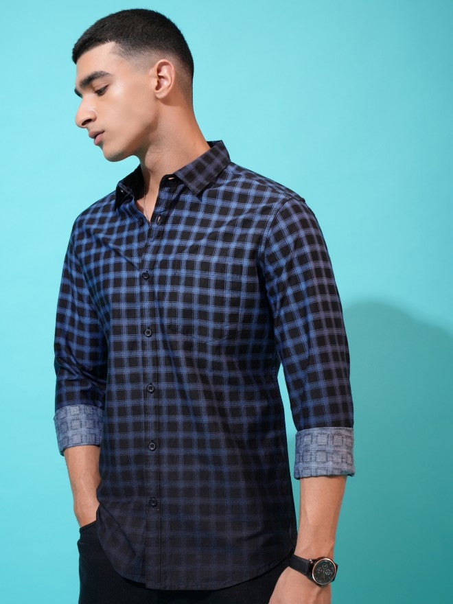 Highlander Men Blue Checked Slim Fit Casual Shirt - Blue - Image 4