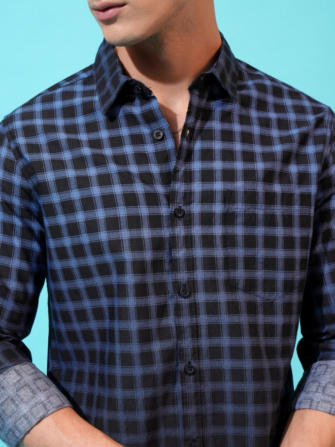Highlander Men Blue Checked Slim Fit Casual Shirt - Blue - Image 5