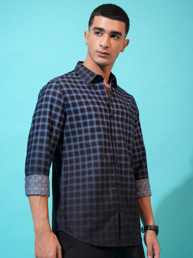 Highlander Men Blue Checked Slim Fit Casual Shirt - Blue - Image 6