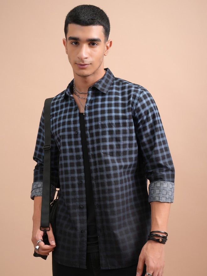 Highlander Men Blue Checked Slim Fit Casual Shirts - Blue - Image 1