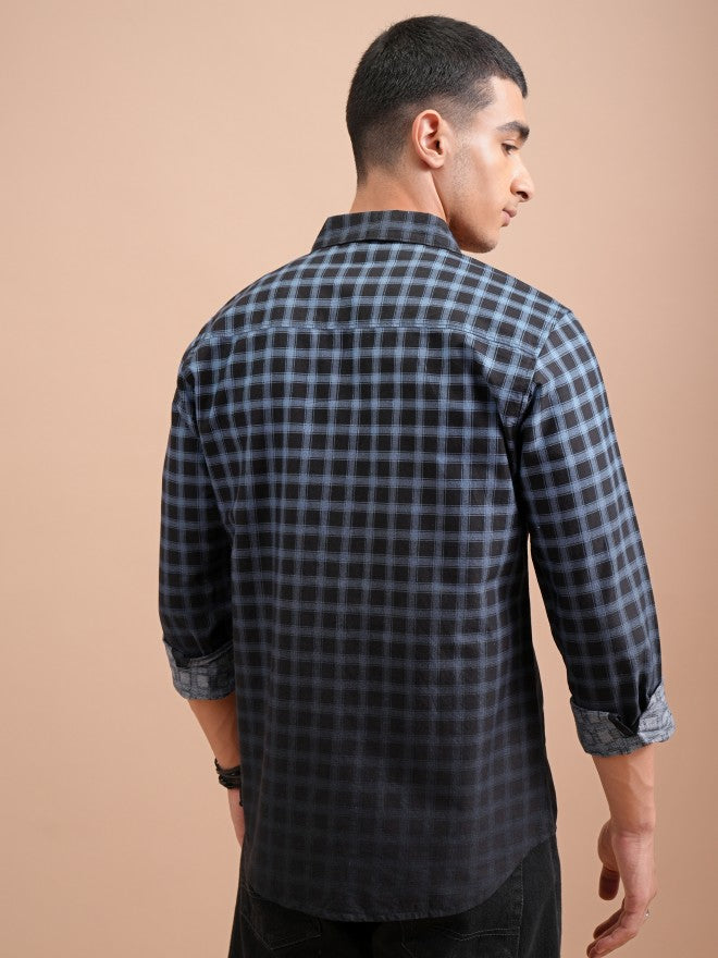 Highlander Men Blue Checked Slim Fit Casual Shirts - Blue - Image 3