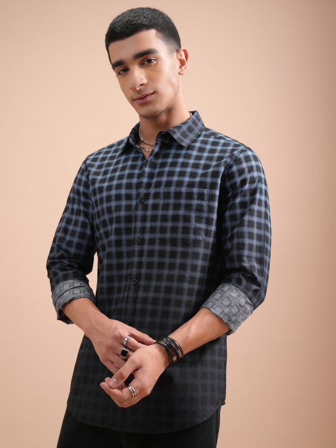Highlander Men Blue Checked Slim Fit Casual Shirts - Blue - Image 4