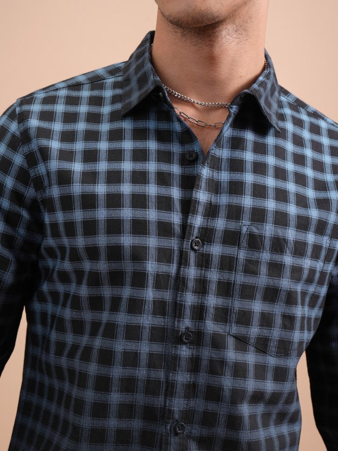 Highlander Men Blue Checked Slim Fit Casual Shirts - Blue - Image 5