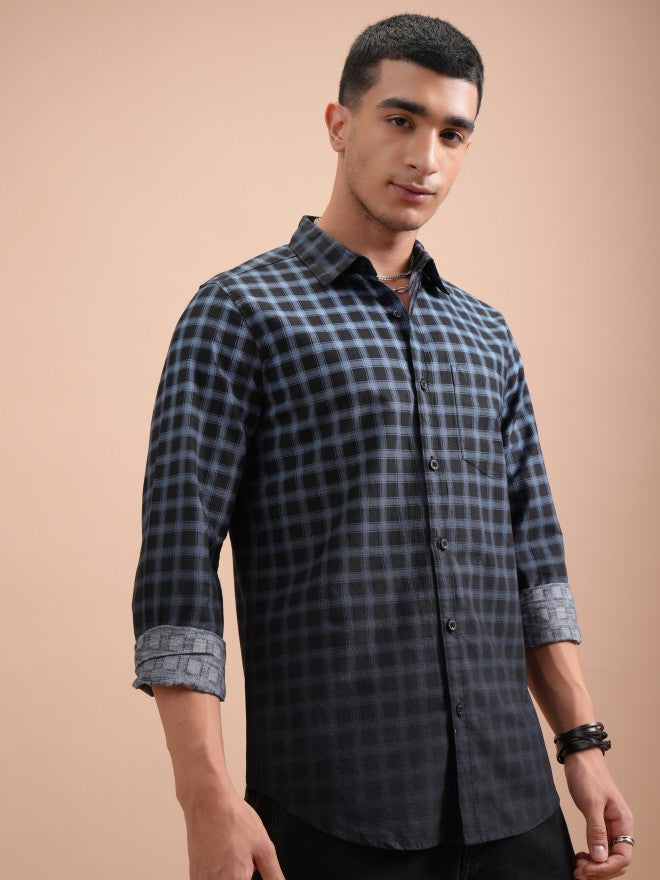 Highlander Men Blue Checked Slim Fit Casual Shirts - Blue - Image 6