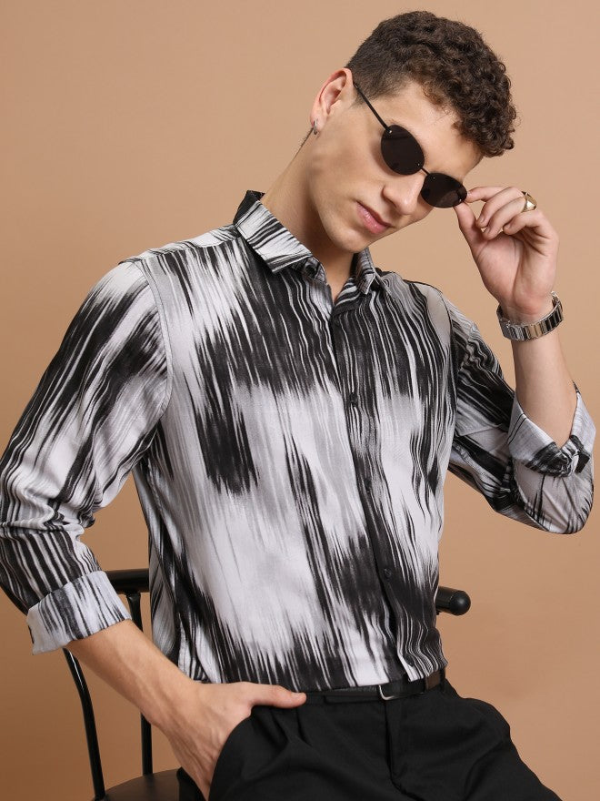 Highlander Men Black Printed Slim Fit Casual Shirt - Black - Image 1