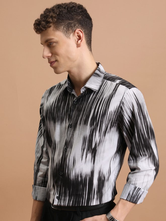 Highlander Men Black Printed Slim Fit Casual Shirt - Black - Image 4