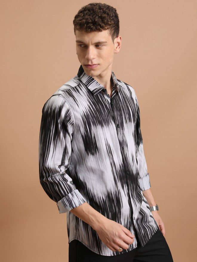 Highlander Men Black Printed Slim Fit Casual Shirt - Black - Image 6