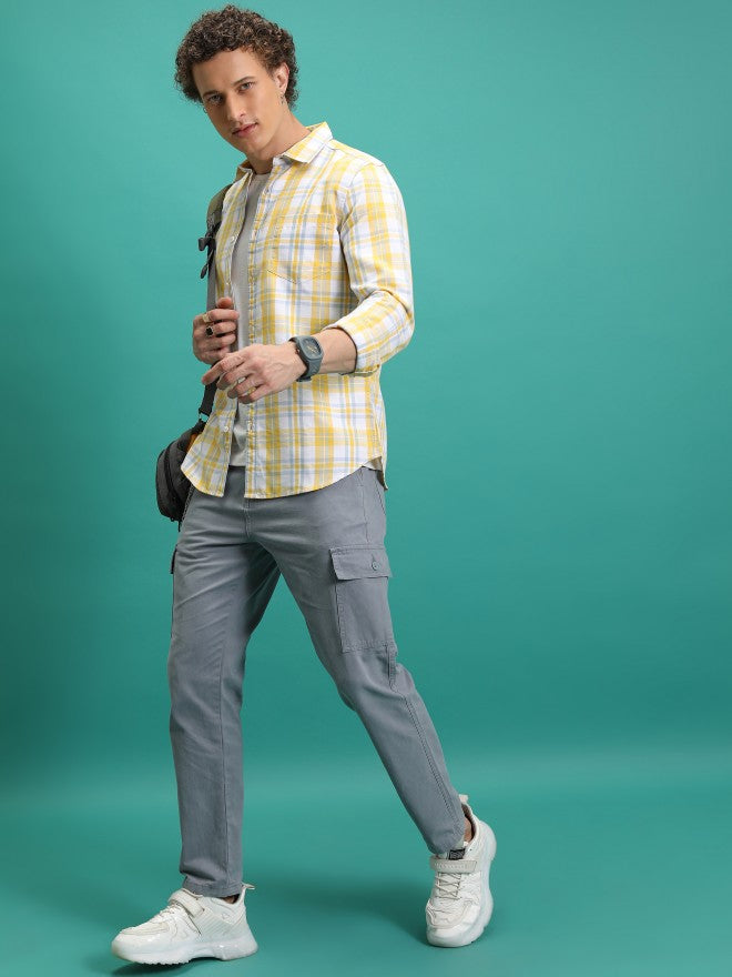 Highlander Men White/Yellow Checked Slim Fit Casual Shirt - White - Image 2