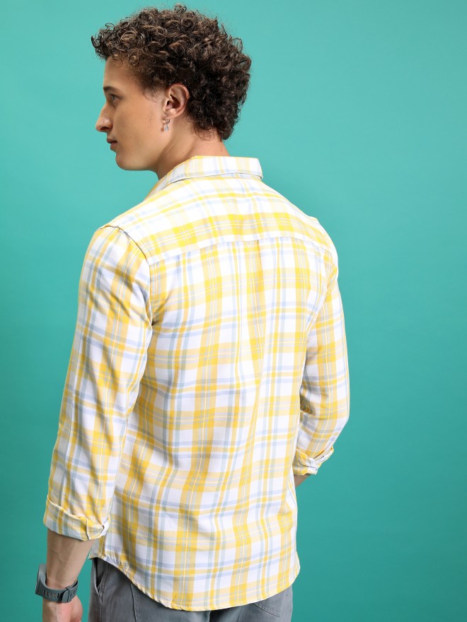 Highlander Men White/Yellow Checked Slim Fit Casual Shirt - White - Image 3