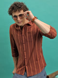 Highlander Men Terracotta Striped Slim Fit Casual Shirt - Terracotta - Image 1