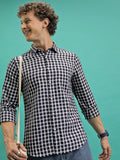 Men Checked Casual Shirt - Navy Blue - Image 1