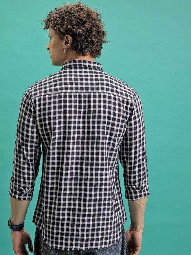 Men Checked Casual Shirt - Navy Blue - Image 3