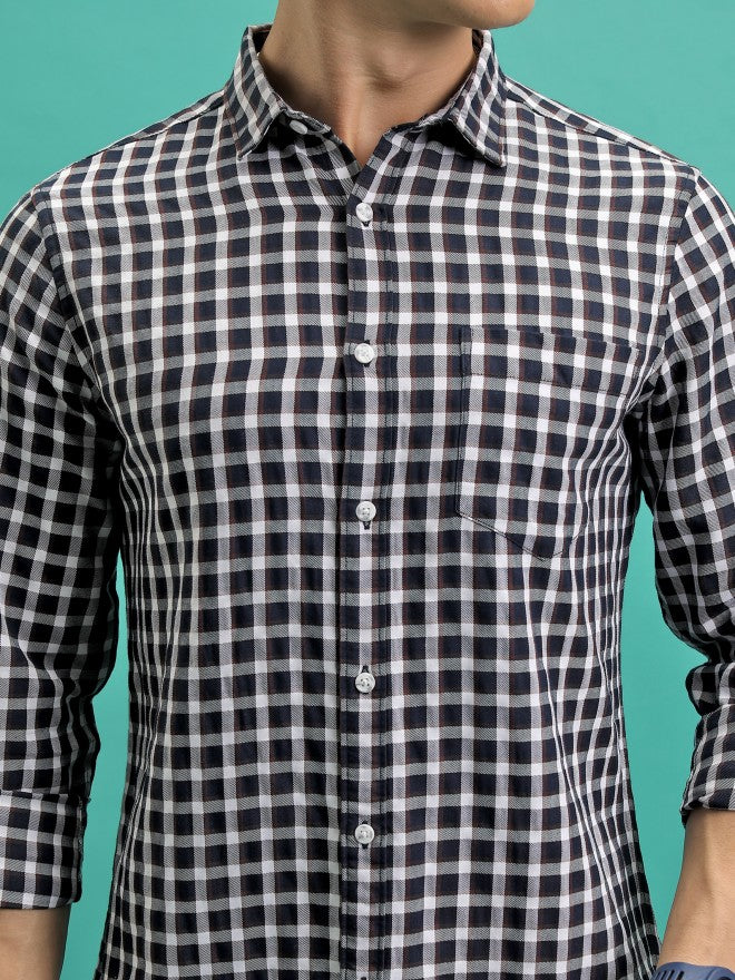Men Checked Casual Shirt - Navy Blue - Image 5