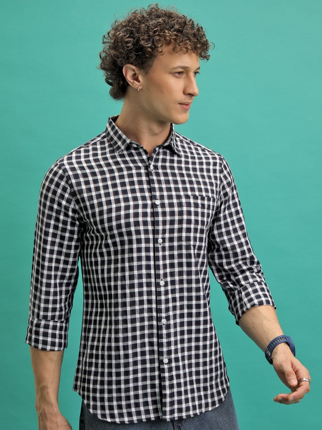 Men Checked Casual Shirt - Navy Blue - Image 6