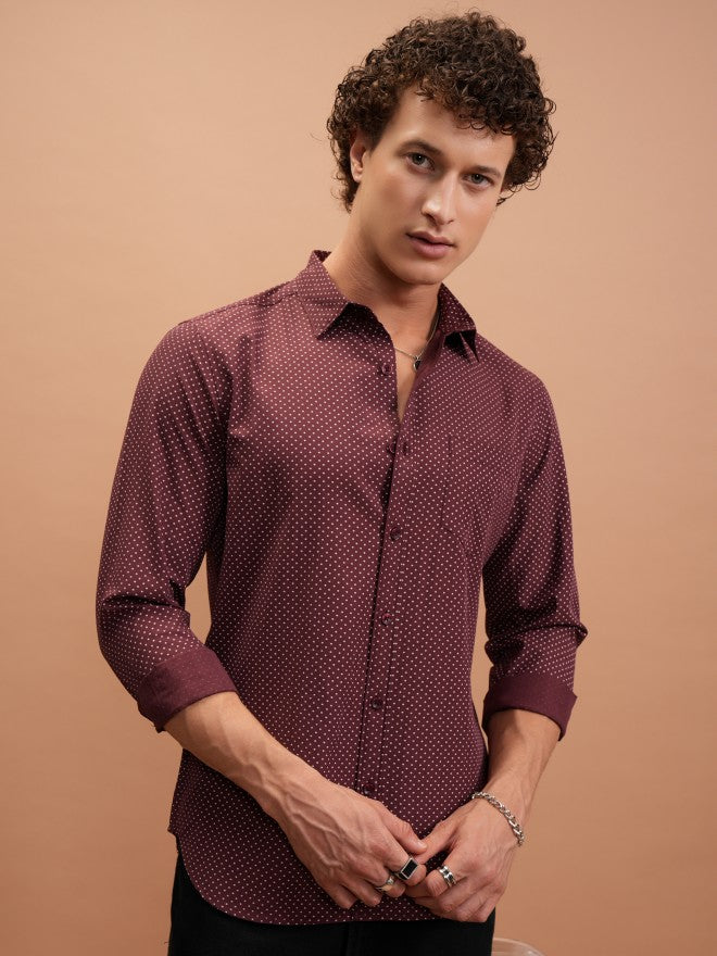 Highlander Men Maroon Printed Slim Fit Casual Shirt - Maroon - Image 1