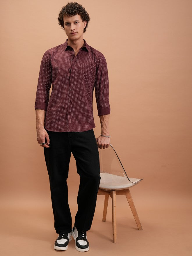 Highlander Men Maroon Printed Slim Fit Casual Shirt - Maroon - Image 2