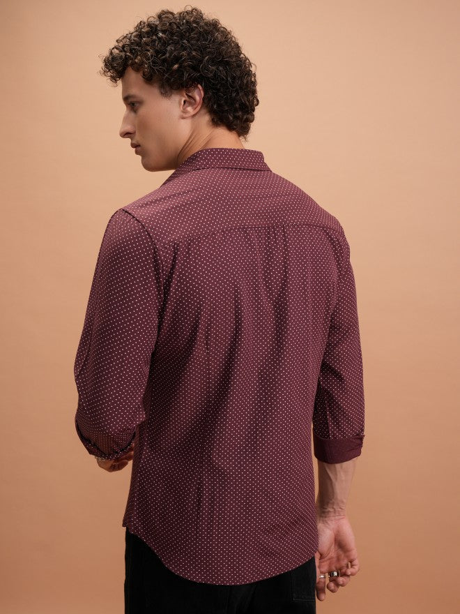 Highlander Men Maroon Printed Slim Fit Casual Shirt - Maroon - Image 3