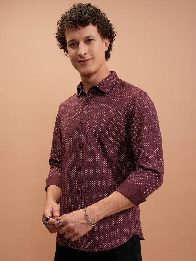Highlander Men Maroon Printed Slim Fit Casual Shirt - Maroon - Image 4