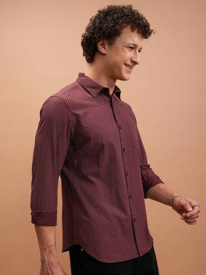 Highlander Men Maroon Printed Slim Fit Casual Shirt - Maroon - Image 6