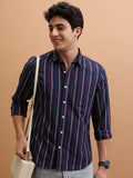 Men Striped Casual Shirt - Navy Blue - Image 1