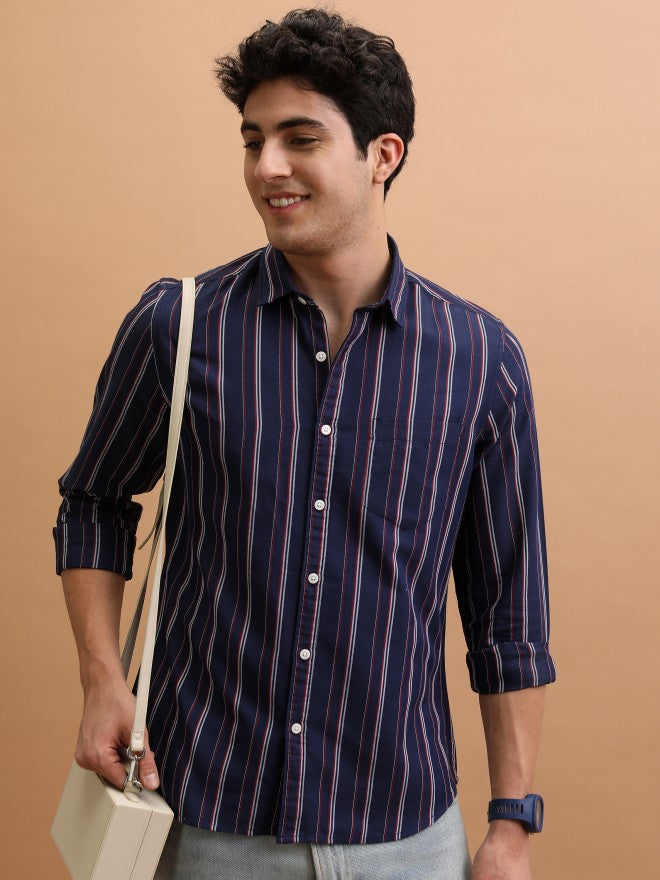 Men Striped Casual Shirt - Navy Blue - Image 1