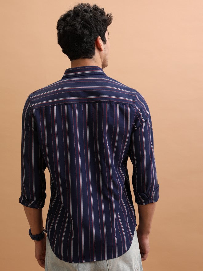 Men Striped Casual Shirt - Navy Blue - Image 3