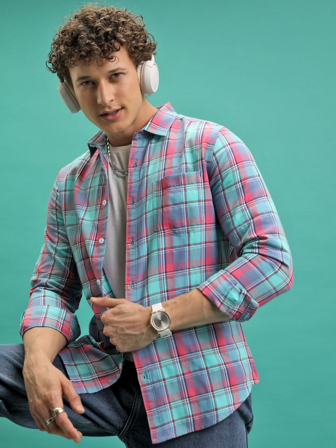 Men Checked Casual Shirt - Pink - Image 1
