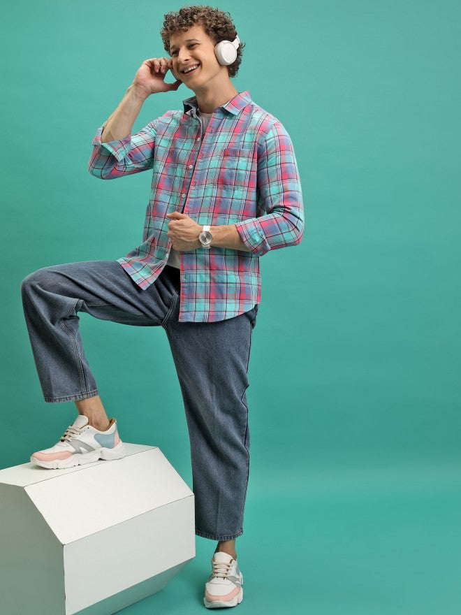 Men Checked Casual Shirt - Pink - Image 2