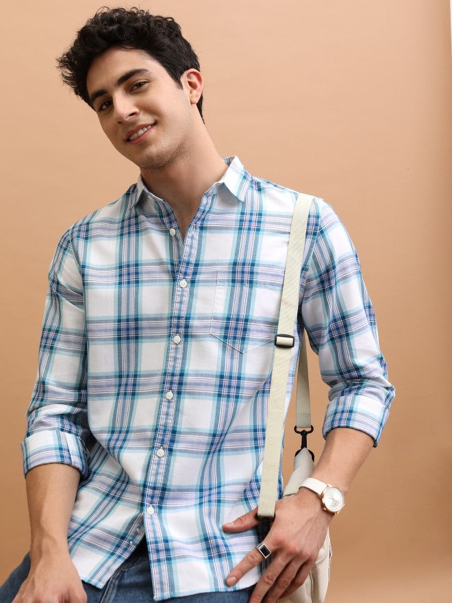 Men Checked Casual Shirt - White - Image 1