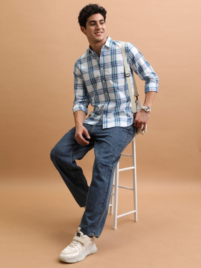 Men Checked Casual Shirt - White - Image 2