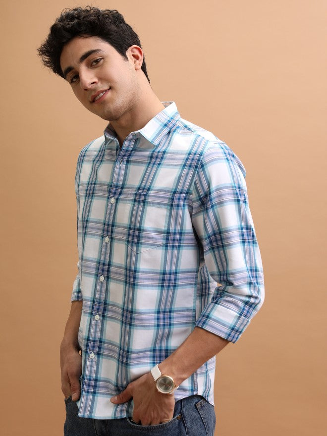 Men Checked Casual Shirt - White - Image 4