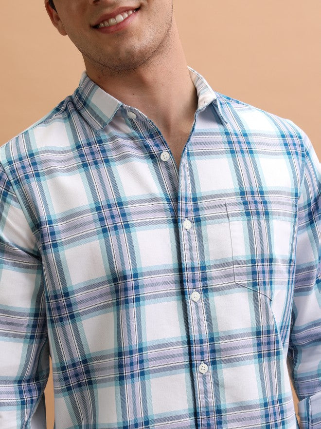 Men Checked Casual Shirt - White - Image 5