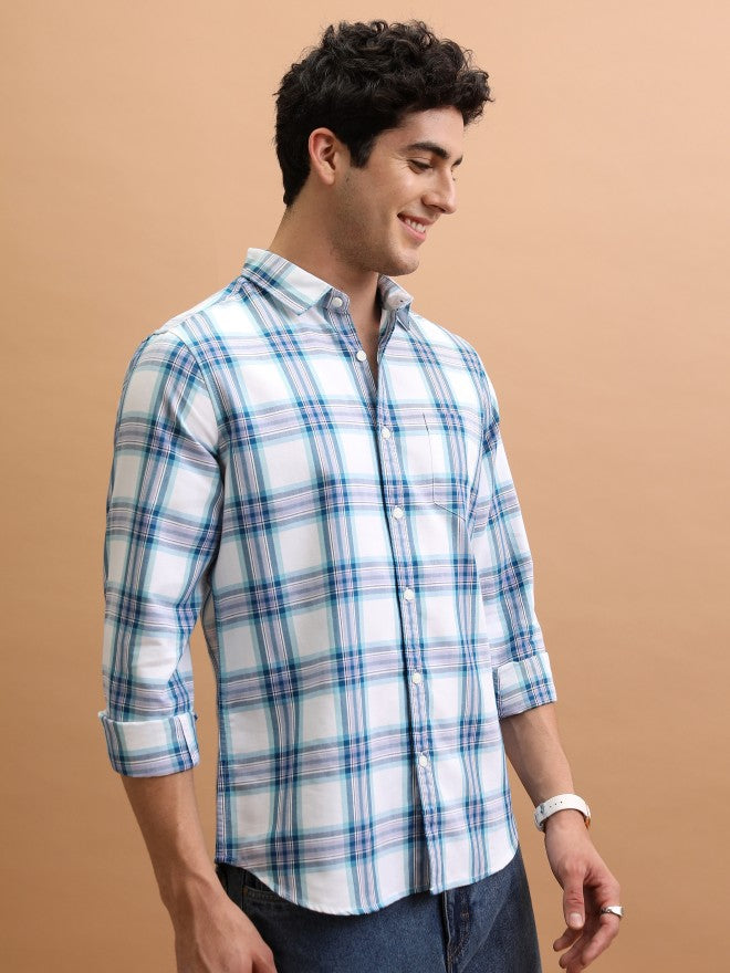 Men Checked Casual Shirt - White - Image 6