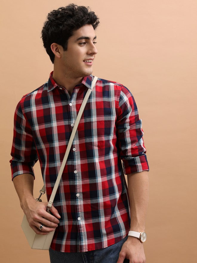Men Checked Casual Shirt - Red - Image 1