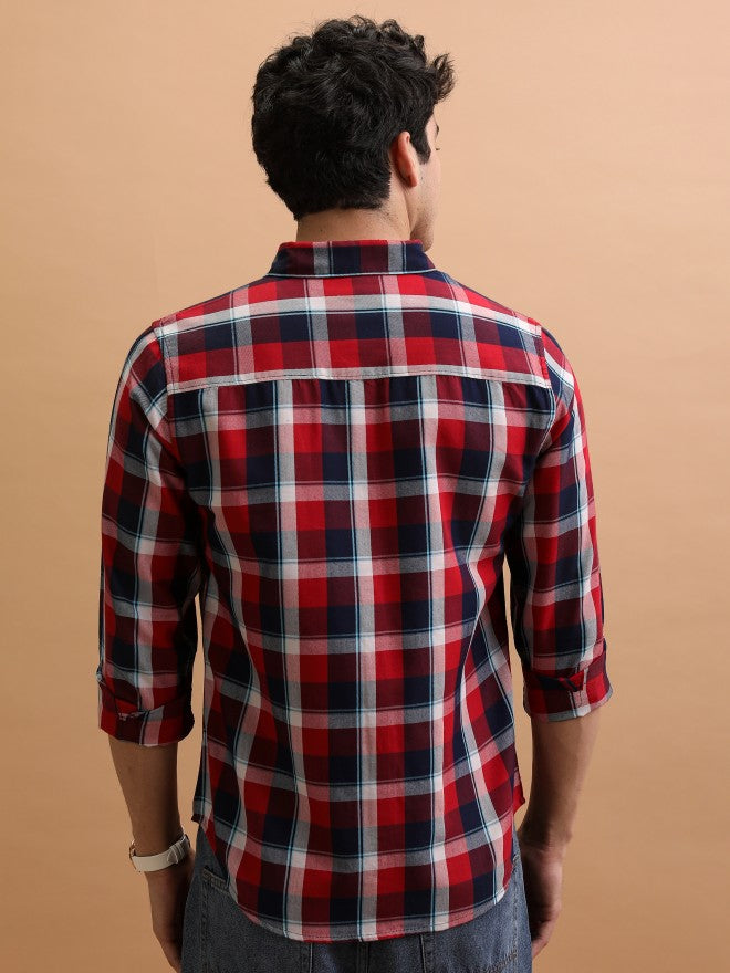 Men Checked Casual Shirt - Red - Image 3