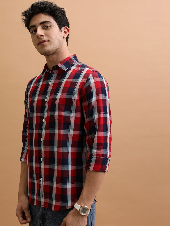 Men Checked Casual Shirt - Red - Image 4