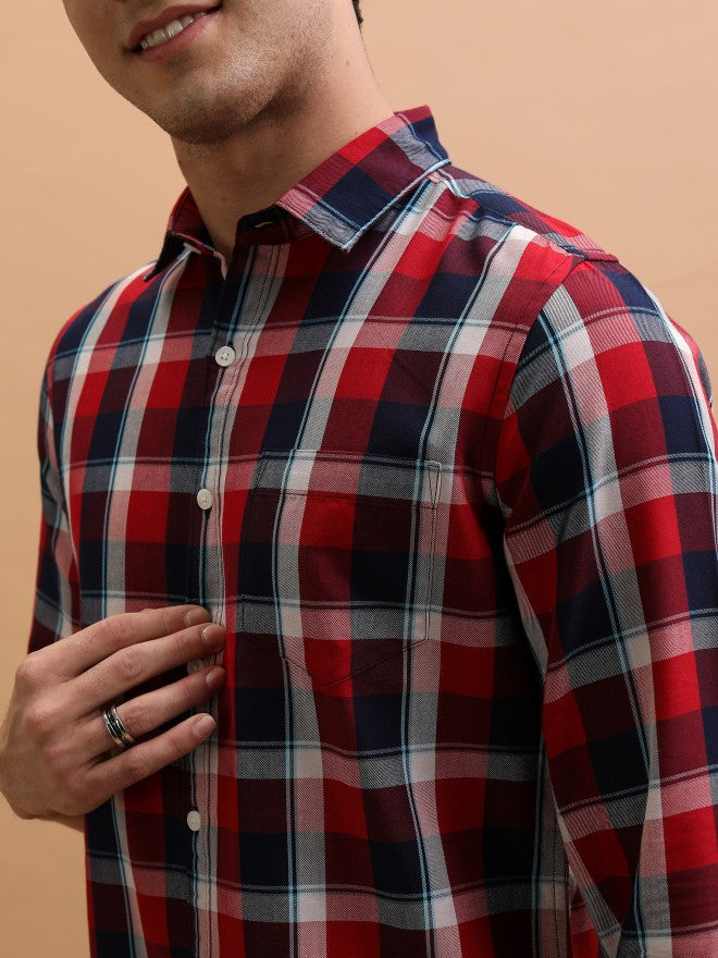 Men Checked Casual Shirt - Red - Image 5