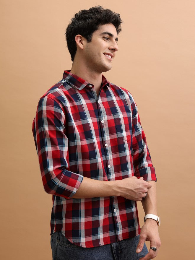 Men Checked Casual Shirt - Red - Image 6