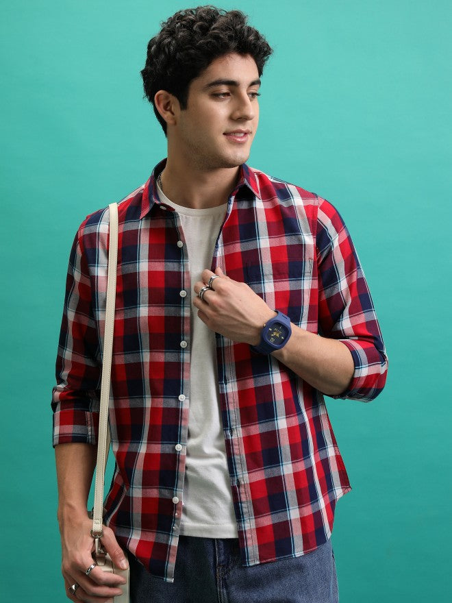 Men Checked Casual Shirt - Red - Image 1