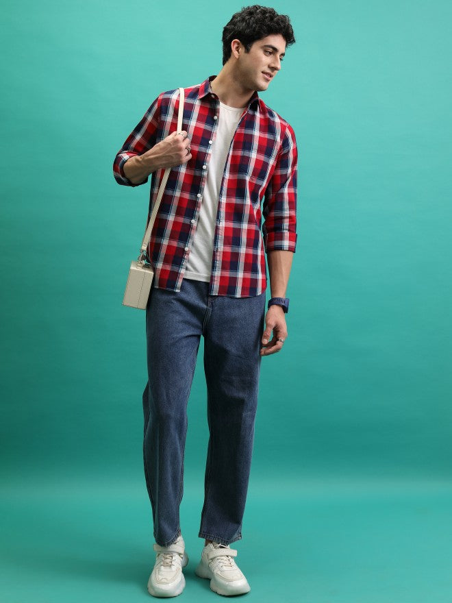 Men Checked Casual Shirt - Red - Image 2