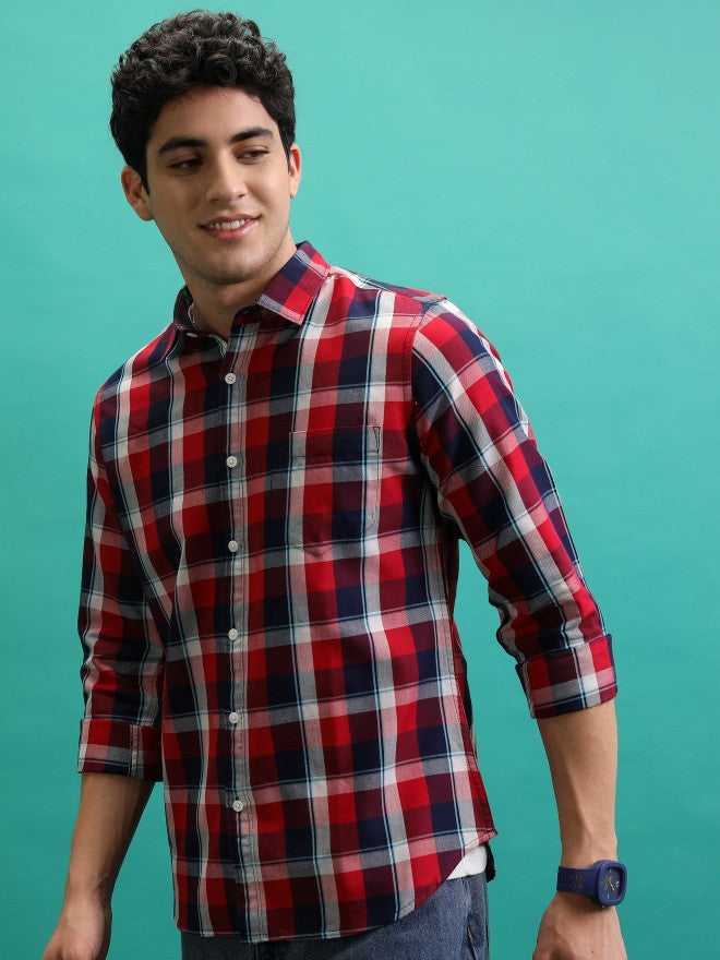 Men Checked Casual Shirt - Red - Image 4