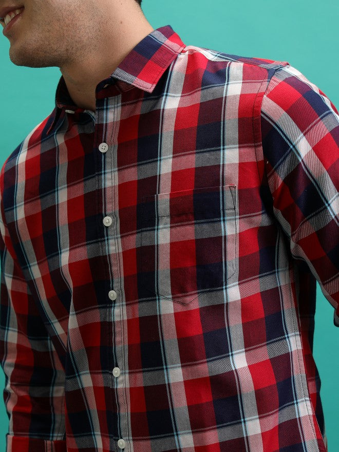 Men Checked Casual Shirt - Red - Image 5