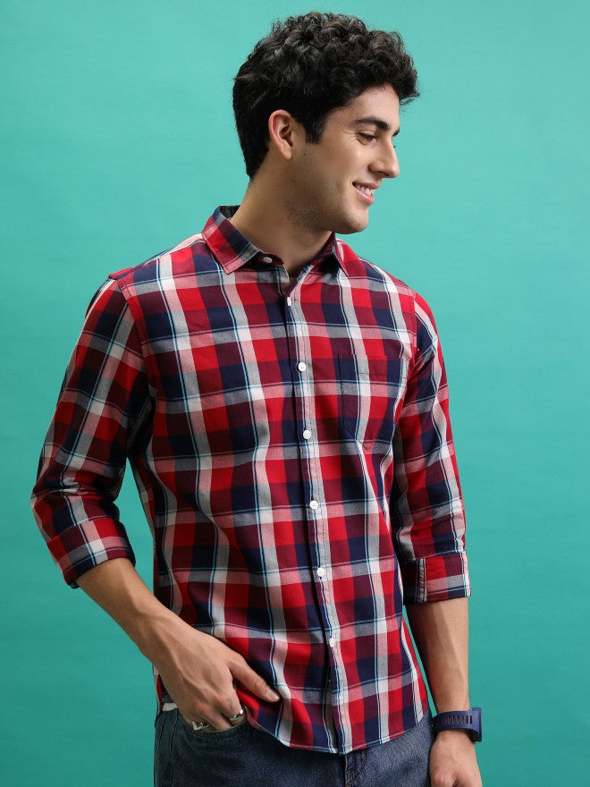 Men Checked Casual Shirt - Red - Image 6