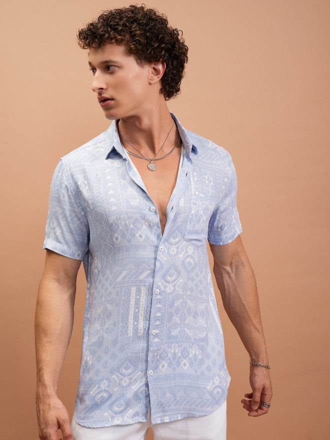 Highlander Men Purple Printed Slim Fit Casual Shirt - Purple - Image 1