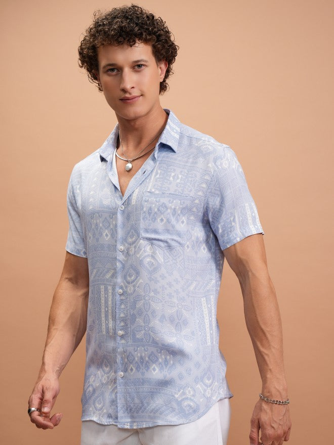Highlander Men Purple Printed Slim Fit Casual Shirt - Purple - Image 4
