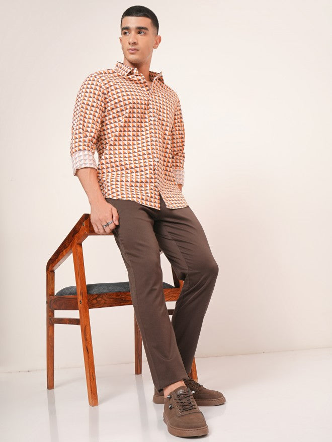 Highlander Men Orange & Brown Regular Collar Full Sleeve All Over Printed Shirt - Orange - Image 2